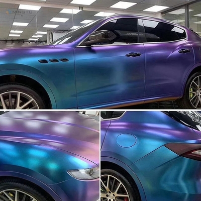 Revestimiento de vinilo para automóviles de liberación de aire estirable en metal brillante Camaleón morado azul